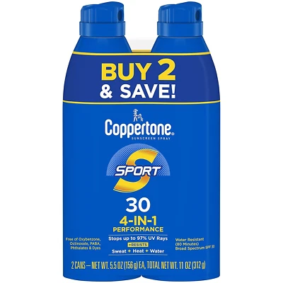 Coppertone SPORT Sunscreen Spray SPF 30, Water 5.5 Ounce (Pack of 2)  - Image 1 of 4