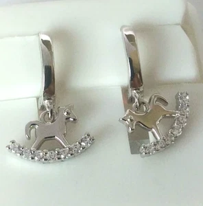 925 STERLING SILVER Fancy ROCKING HORSE Earrings cubic zirconia 18x12mm - Picture 1 of 9