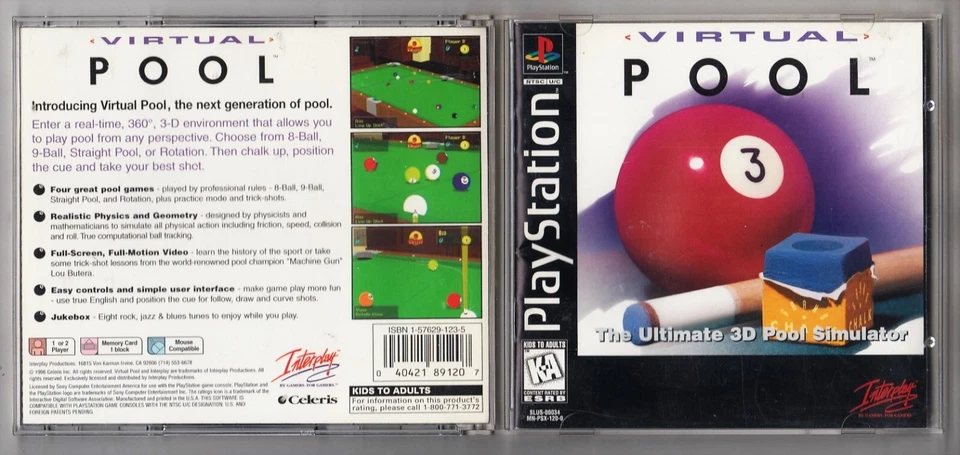 PS1 Playstation 1 VIRTUAL POOL PsOne NTSC USA 1996 Interplay Celeris - Immagine 1 di 1
