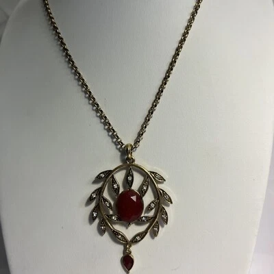Lucky Brand Leafy Red Stone Reversible Pendant Necklace - Image 1 of 4