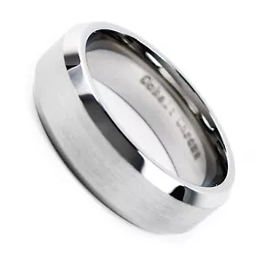 Anillo de boda con acabado mate acabado mate acabado de boda cromado cobalto cromo 8 mm con borde biselado para hombre - Imagen 1 de 3