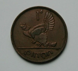 1942 IRELAND Coin - 1 Penny - rim nicks - chicken hen with baby chicks - Picture 1 of 2