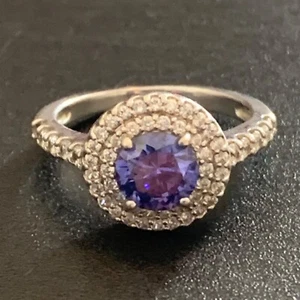 Sterling Silber Halo Ring mit simulierten Tansanit & CZ Akzenten Größe 8 Nachlass - Bild 1 von 10