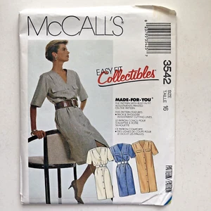 McCalls 3542 Sewing Pattern Misses 16 Vtg 1980s Front Buttoned Dress Belt UnCut - Picture 1 of 5