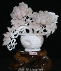 18 "chinesische rosa weiße Xiu Jade-Pfingstrose-Blumen-Vogel-Korb-Skulptur
