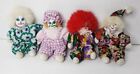 Lot Of 4 Vintage Mini Circus Clown Dolls 5" Sand Filled with Porcelain Face