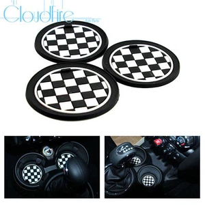 x3 Neu Kariertes Auto Cup Pad Anti-Rutsch Pad Für Mini Cooper JCW R55 R56 - Picture 1 of 4