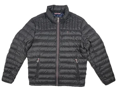 TOMMY HILFIGER Mens L Black Packable Down Puffer Jacket Lightweight Hooded - Image 1 of 4