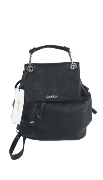 Calvin Klein Women’s Black Leather Flap Closure Backpack, NWT - Image 1 of 4