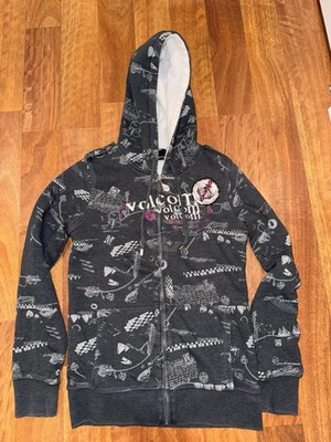 Women’s Volcom Y2K 90s Retro Grey And Pink Fleece Lined Zip Up Jacket Medium - Image 1 of 3
