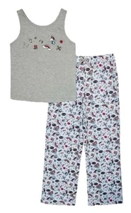 Cozy Jams Girls Pajamas Gray Size 10/12 Tank Top Pants Fun Graphics 2 Piece Set - Picture 1 of 11