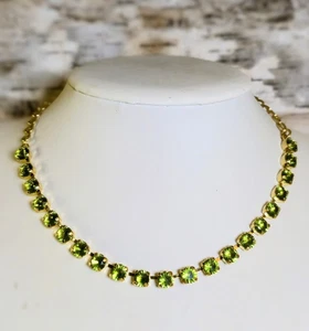 Natural Green Peridot Approx 21 Carats In 18K Gold Plated Classic Necklace - Picture 1 of 9