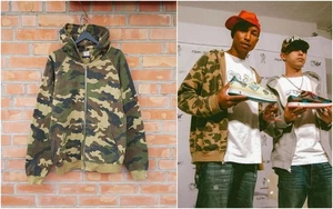 BAPE A Bathing Ape Vintage Pharrell Williams 1st Green Camo Zip Hoodie sz L - Picture 1 of 18