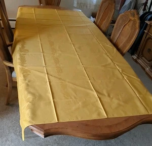 Vintage Fall Yellow Damask Tablecloth Rectangle 56" × 90" Cotton 💛 Polyester  - Picture 1 of 9