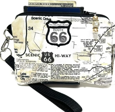 Маршрут 66-дорожная карта-ручной работы-деньги-монета-ID-CreditCard-браслет-кошелек-мешочек - Изображение 1 из 4