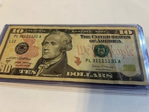 Binary-$10 Dollar-Low Serial#-5-1's in a row- PL 31111131 A-Rare-Collectable - Picture 1 of 2