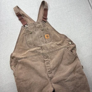 Vintage Carhartt R27 Lined Overalls Brown Mens 46x30 Distressed USA Double Knee - Picture 1 of 13