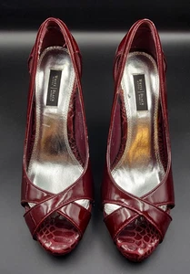 WHBM Dark Cherry Open Toe Heels - Size 8 - Picture 1 of 8