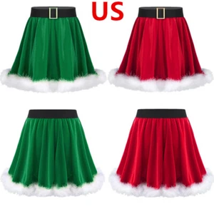 Kids Girls Fancy Christmas Santa Dance Skirt Soft Velvet Plushy Dress Outfit - Picture 1 of 28