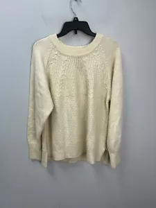 St. John's Bay Ivory Cable Knit Pullover Sweater Sz 1X Metallic Gold Threads - Picture 1 of 7
