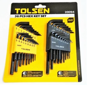 36pc TOLSEN CRV LONG & SHORT ARM ALLEN HEX KEY WRENCH SET SAE & METRIC #20094 - Picture 1 of 1