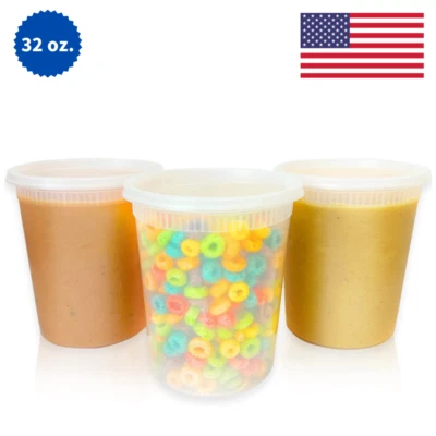 32 oz BPA-Free Round Plastic Food Storage Containers with Lids - Heavy Duty - Image 1 of 4