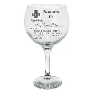 Personalised Funny Engraved Gin Glass Prescription GIN | Birthday Christmas Gift - Picture 1 of 11