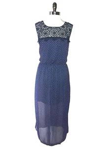 NEW EN FOCUS Plus Size 14W Maxi Dress Blue Pink Polka Dots Sleeveless - Picture 1 of 5
