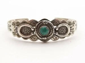 Vtg Sterling Silver Turquoise Ouroboros Snake Cuff Bracelet Stampwork Southwest - Picture 1 of 5