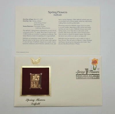 4 Spring Flowers 22kt Gold Stamp First Day of Issue 37 Cent Mar 15, 2005. STP63 - Image 1 of 4