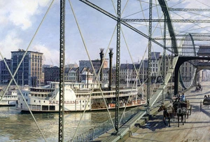 John Stobart Print - Pittsburgh: The Monongahela Wharf from Smithfield Bridge - Picture 1 of 6