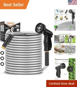 Garden Hose Metal 100FT Stainless Steel Heavy Duty Waterproof Nozzle Yard - Picture 1 of 8