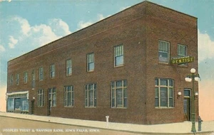 IOWA FALLS IOWA PEOPLES TRUST & SAVINGS BANK & DENTIST OFFICE OLD POSTCARD VIEW - Picture 1 of 2