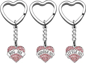 Sisters Gift,3Pcs Big Sis Little Sis Middle Sis Keychain Keyring Key Chain Ring - Picture 1 of 5