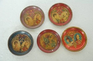 5 Pc Vintage Round Victorian King & Queen Print Litho Tin Trays, Holland/Germany - Picture 1 of 12