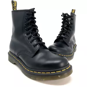 Dr Martens Boots Womens 8 1460 Black Smooth Leather Combat Lace Up Bouncing Sole - Picture 1 of 10