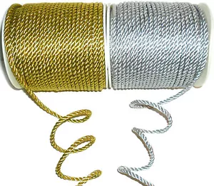 STUNNING 4MM METALLIC TWISTED CORD ROPE, SOLD BTM, GOLD/SILVER, ART 08-67185.4 - Picture 1 of 3