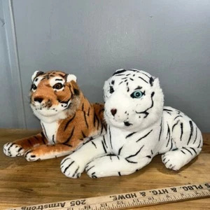 Vintage Set 2 Shalom Toy Co Plüschtiger Set orange weiß Bengal Stofftiere 10 Zoll - Bild 1 von 10