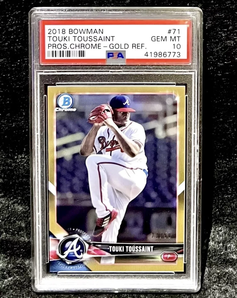2018 Bowman Pros Chrome Gold Rookie Refractor 22/50 Touki Toussaint PSA 10 Gem - Image 1 of 2