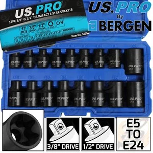 US PRO E-TORX IMPACT EXTERNAL E TORX Sockets E-TYPE Female Torx IMPACT SocketSet - Picture 1 of 5