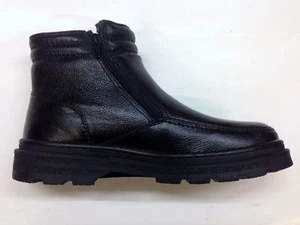 Men's Leather Warm Fur Lined Walking Twin Zip Walking Winter Ankle Boots Black - Picture 1 of 6