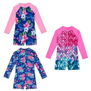 Girls Swimwear Beach Swimsuit Long Sleeve Bathing Suit Fish Scales Print Pool - Picture 1 of 34