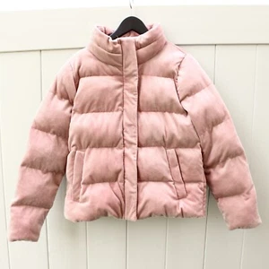 Abercrombie & Fitch Pink Faux Suede Puffer Jacket Womens Large A&F Warm Cozy - Picture 1 of 10