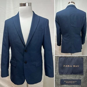 Zara Man Boys 20 Navy Blue 2-Button Blazer Suit Jacket Sport Coat - Picture 1 of 7
