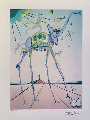 Salvador Dalí Elefante Celestial Facsímil Firmado y Numerado Giclee Arte 16 x 12" Foto 1 de 4
