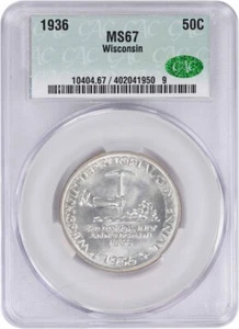 Wisconsin Commemorative Silver Half Dollar 1936 MS67 CACG - Picture 1 of 4