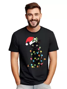 Katze-Weihnachten-Lichter T-Shirt-Miau-Weihnachten! Lustiges T-Shirt, Unisex bedruckt D - Bild 1 von 45