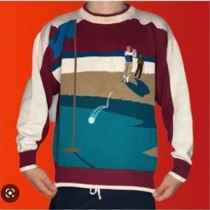 Par Four Vintage 90’s Men's Multicolor Argyle Golf Golfer Printed Crew Sweater L - Picture 1 of 9