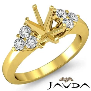 Natural Round Diamond 3 Stone Oval Mount Engagement Ring 18k Yellow Gold 0.3Ct - Picture 1 of 3