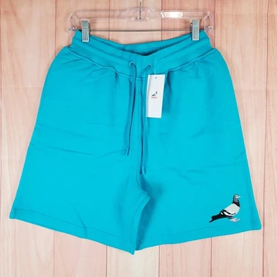 Staple Sweat Shorts Mens Medium Teal Cotton Embroidered Pigeon Logo Drawstring - Image 1 of 4